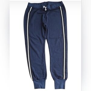 Pam & Gela Track Pants Joggers Lounge Drawstring blue with black/white stripe, S